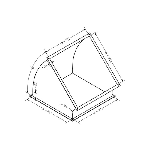 Kanalbogen, vertikal 45 (711x711 mm)