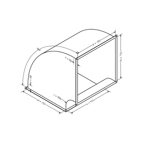 Kanalbogen, vertikal 90 (711x711 mm)